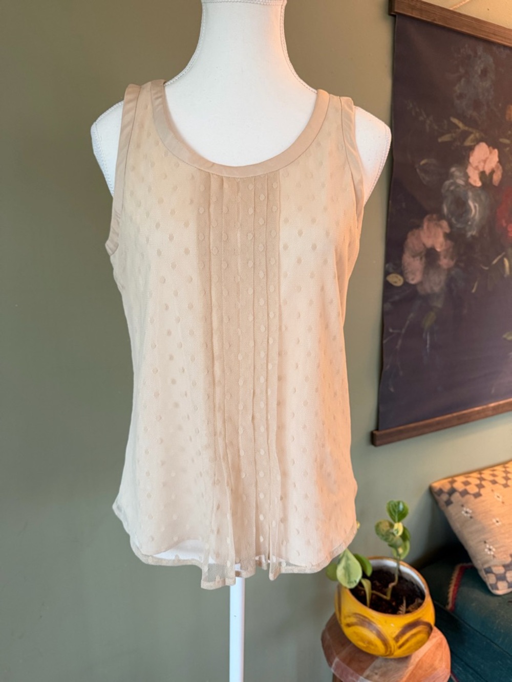 J. Crew Cream Dot Pintuck Sleeveless Camisole